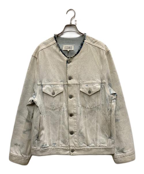 Maison Margiela 14（メゾンマルジェラ 14）Maison Margiela 14 (メゾンマルジェラ 14) ペンキ加工ノーカラーデニムジャケット ブルー サイズ:50の古着・服飾アイテム