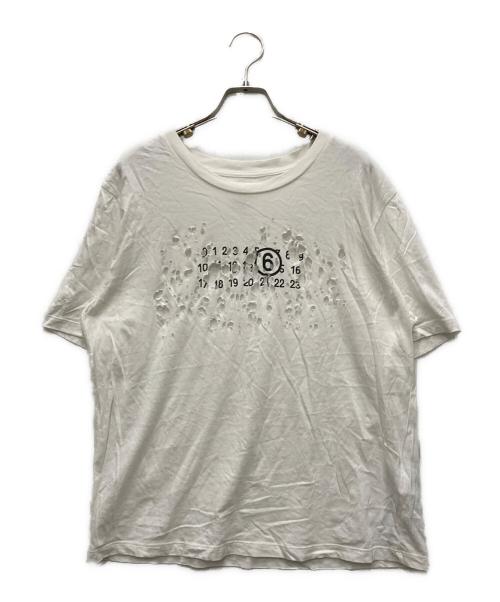 MM6 Maison Margiela（エムエムシックスメゾンマルジェラ）MM6 Maison Margiela (エムエムシックスメゾンマルジェラ) ダメージ加工Tシャツ ホワイト サイズ:Sの古着・服飾アイテム