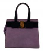 Salvatore Ferragamoサルヴァトーレ フェラガモ）の古着「ヌバックヴァラリボンハンドバッグ」｜パープル
