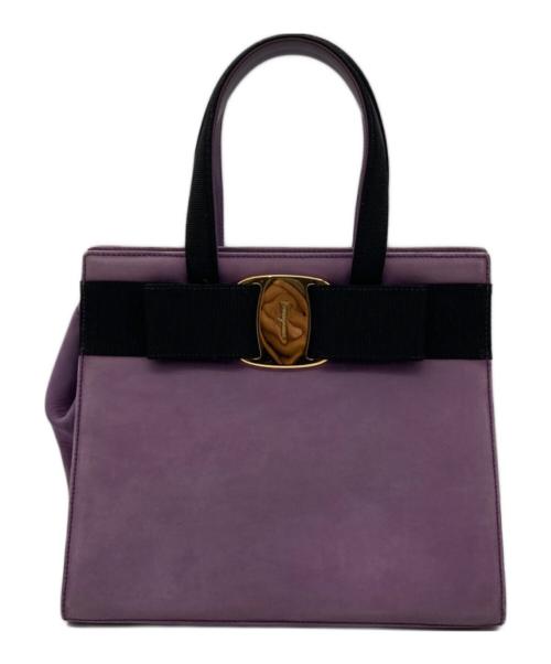 Salvatore Ferragamo（サルヴァトーレ フェラガモ）Salvatore Ferragamo (サルヴァトーレ フェラガモ) ヌバックヴァラリボンハンドバッグ パープルの古着・服飾アイテム