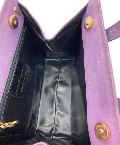 Salvatore Ferragamo（サルヴァトーレ フェラガモ）Salvatore Ferragamo (サルヴァトーレ フェラガモ) ヌバックヴァラリボンハンドバッグ パープルの古着・服飾アイテム