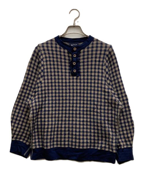 45R（フォーティファイブ・アール）45R (フォーティファイブ・アール) ギンガムジャカードのポロパフ ベージュ×ネイビー サイズ:2の古着・服飾アイテム