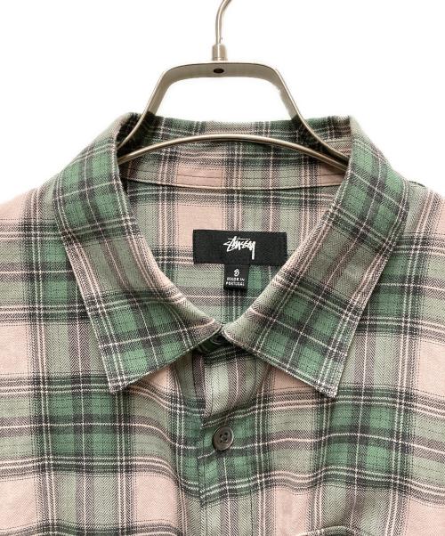 stussy（ステューシー）stussy (ステューシー) Mark Plaid Shirt グリーン×ピンク サイズ:Sの古着・服飾アイテム