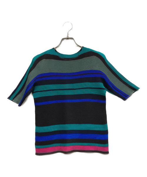 PLEATS PLEASE（プリーツプリーズ）PLEATS PLEASE (プリーツプリーズ) ボーダープリーツカットソー マルチカラー サイズ:3の古着・服飾アイテム