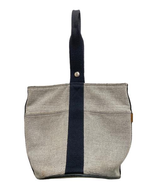 HERMES（エルメス）HERMES (エルメス) サクソーMM/キャンバスハンドバッグ グレー×ブラックの古着・服飾アイテム