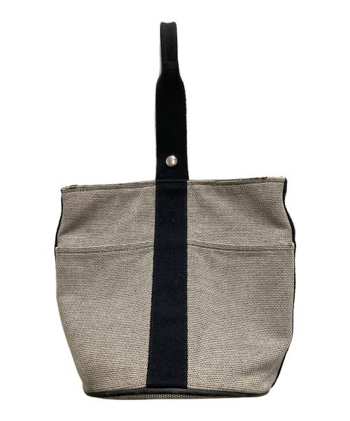 HERMES（エルメス）HERMES (エルメス) サクソーMM/キャンバスハンドバッグ グレー×ブラックの古着・服飾アイテム