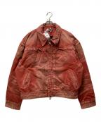 HAS2SONSハズツーソンズ）の古着「ウォッシュ加工スタッズデニムジャケット」｜レッド