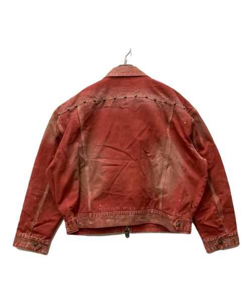 HAS2SONS（ハズツーソンズ）HAS2SONS (ハズツーソンズ) ウォッシュ加工スタッズデニムジャケット レッド サイズ:Lの古着・服飾アイテム