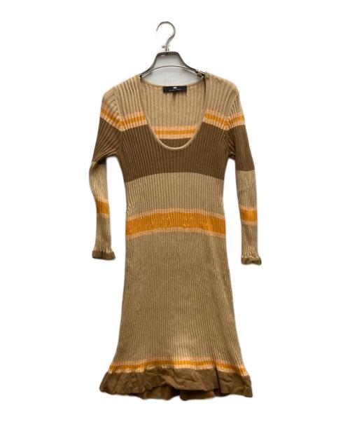 ELISABETTA FRANCHI（エリザベッタフランキ）ELISABETTA FRANCHI (エリザベッタフランキ) リブニットワンピース イエロー サイズ:40の古着・服飾アイテム