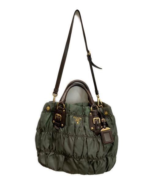 PRADA（プラダ）PRADA (プラダ) ギャザー2WAYバッグ グリーンの古着・服飾アイテム