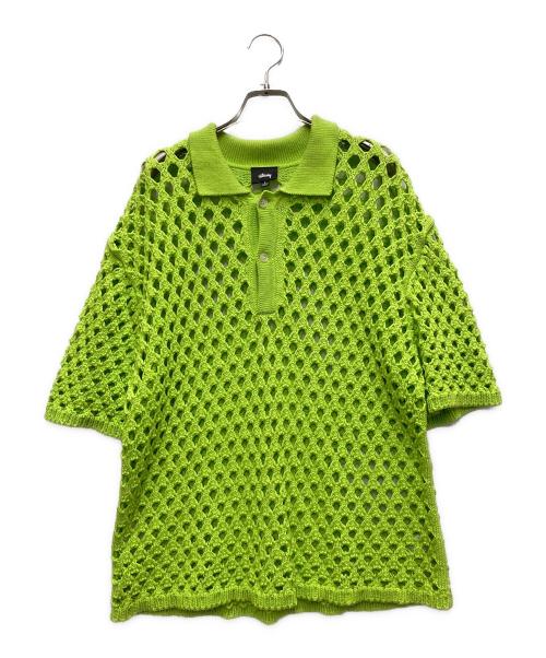 stussy（ステューシー）stussy (ステューシー) BIG MESH POLO SWEATER グリーン サイズ:Lの古着・服飾アイテム