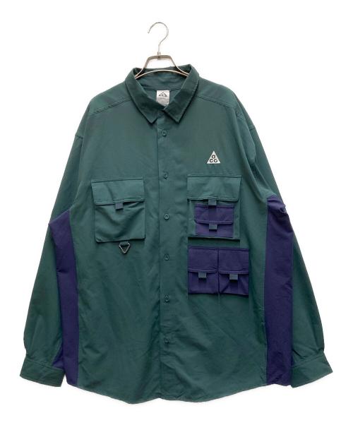 NIKE ACG（ナイキエーシージー）NIKE ACG (ナイキエーシージー) Dri-FIT UV Devastation Trail Top Shirt グリーン×ネイビー サイズ:XLの古着・服飾アイテム
