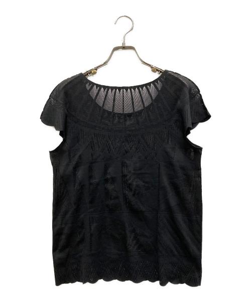PLEATS PLEASE（プリーツプリーズ）PLEATS PLEASE (プリーツプリーズ) レースデザイン半袖カットソー ブラック サイズ:3の古着・服飾アイテム