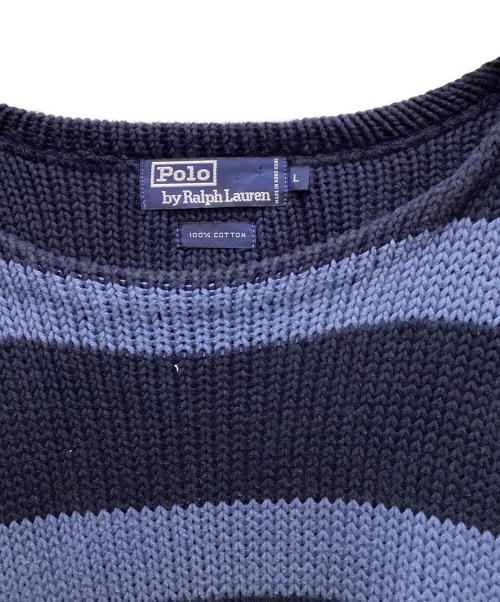 POLO RALPH LAUREN（ポロ・ラルフローレン）POLO RALPH LAUREN (ポロ・ラルフローレン) 90`sコットンボーダーニット ネイビー サイズ:Lの古着・服飾アイテム