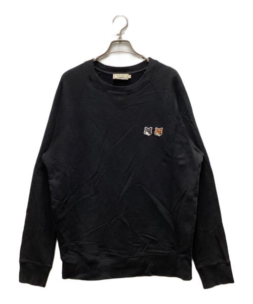 maison kitsune（メゾンキツネ）MAISON KITSUNE (メゾンキツネ) ダブルフォックスヘッド パッチ クラシック スウェットシャツ ブラック サイズ:Lの古着・服飾アイテム