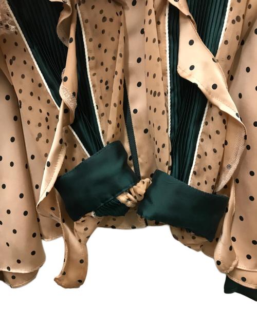 sacai（サカイ）sacai (サカイ) シフォンドットプリーツブラウス ブラウン×グリーン サイズ:1の古着・服飾アイテム