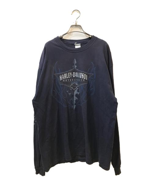 HARLEY-DAVIDSON（ハーレーダビッドソン）HARLEY-DAVIDSON (ハーレーダビッドソン) 00'S ブルーフレイム L/S TEE ネイビー サイズ:XLの古着・服飾アイテム