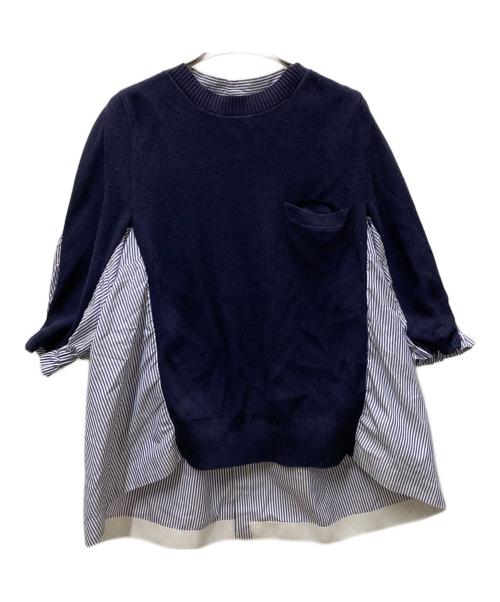 sacai（サカイ）sacai (サカイ) ニット切り替えブラウス ネイビー サイズ:1の古着・服飾アイテム
