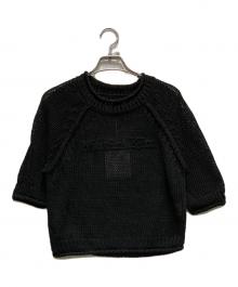martin kim（マーティンキム）の古着「THREE QUARTER SLEEVE LOGO KNIT PULLOVER」｜ブラック