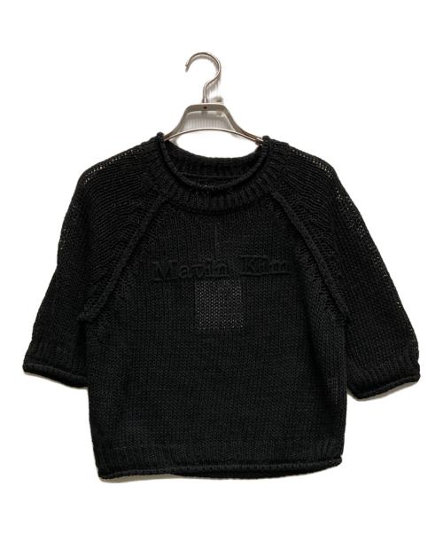 martin kim（マーティンキム）MARTIN KIM (マーティンキム) THREE QUARTER SLEEVE LOGO KNIT PULLOVER ブラック サイズ:Sの古着・服飾アイテム