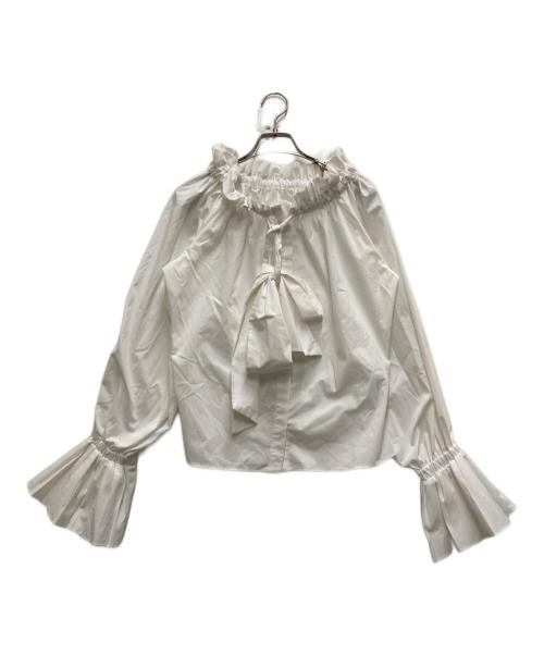 polaura（ポロ―ラ）polaura (ポロ―ラ) プリーツリボン2WAYブラウス ホワイト サイズ:FREEの古着・服飾アイテム