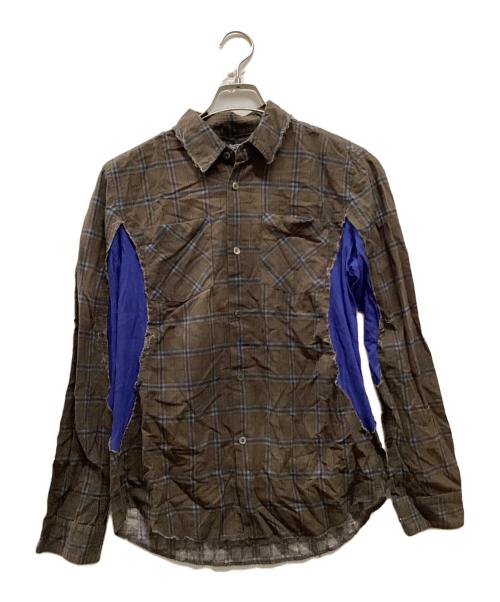 UNDERCOVERISM（アンダーカバーイズム）UNDERCOVERISM (アンダーカバーイズム) 05SS Raw Cutout チェックシャツ ブラウン サイズ:2の古着・服飾アイテム