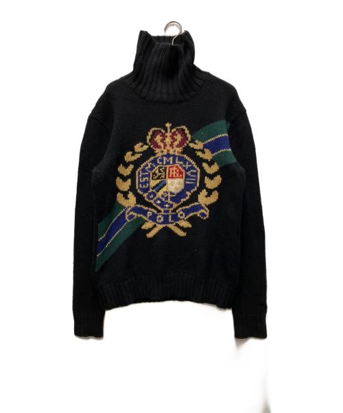 POLO RALPH LAUREN（ポロ・ラルフローレン）POLO RALPH LAUREN (ポロ・ラルフローレン) クレストタートルネックセーター ブラック サイズ:Sの古着・服飾アイテム