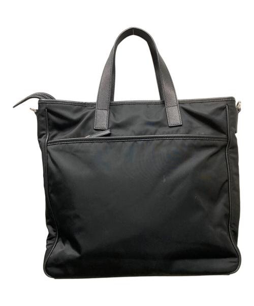 PRADA（プラダ）PRADA (プラダ) Re-Nylon xサフィアーノレザー トートバッグ ブラックの古着・服飾アイテム