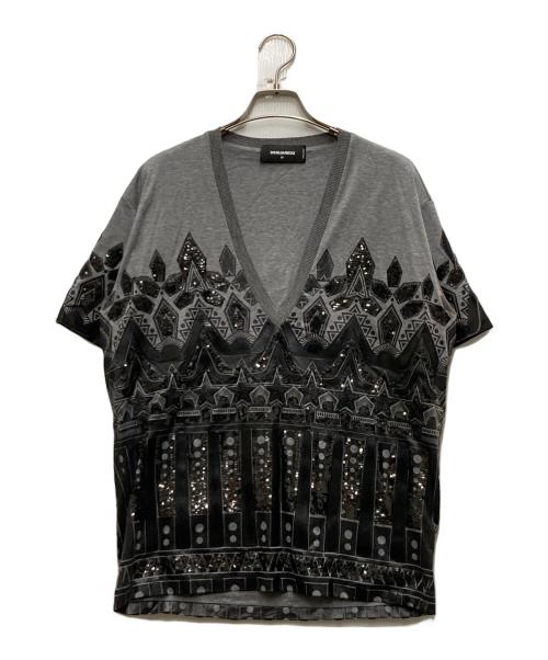 DSQUARED2（ディースクエアード）DSQUARED2 (ディースクエアード) 半袖ビジューカットソー グレー サイズ:Mの古着・服飾アイテム