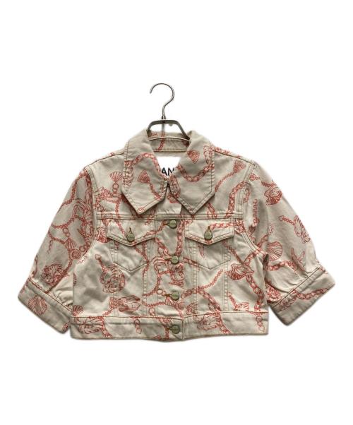 GANNI（ガニー）GANNI (ガニー) プリントデニム Gジャン ベージュ×ピンク サイズ:34の古着・服飾アイテム