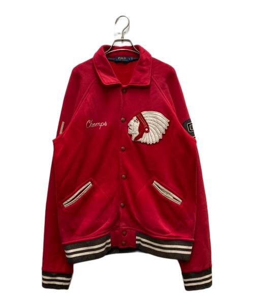 POLO RALPH LAUREN（ポロ・ラルフローレン）POLO RALPH LAUREN (ポロ・ラルフローレン) ワッペン付きスウェットスタジャン レッド サイズ:Lの古着・服飾アイテム