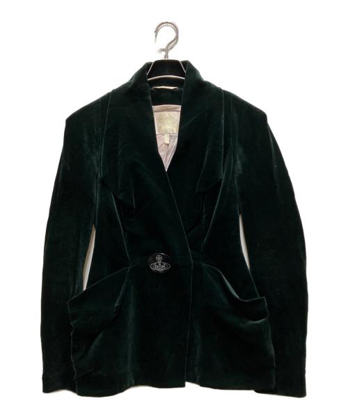 Vivienne Westwood（ヴィヴィアンウエストウッド）Vivienne Westwood (ヴィヴィアンウエストウッド) 90s ベロアテーラードジャケット グリーン サイズ:UK 12の古着・服飾アイテム