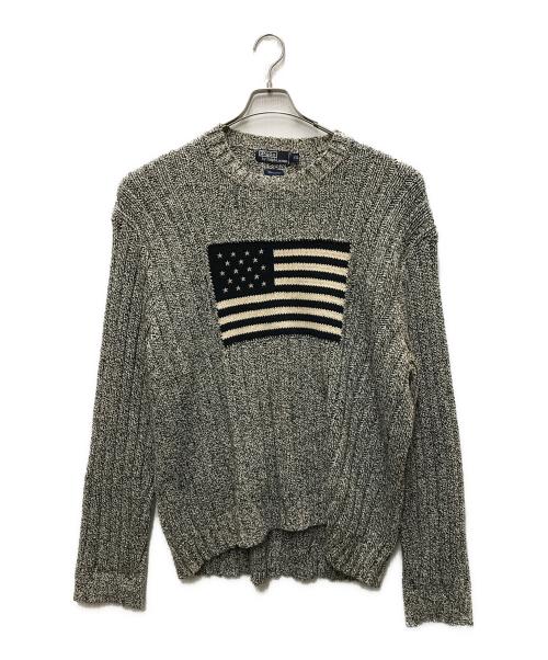 POLO RALPH LAUREN（ポロ・ラルフローレン）POLO RALPH LAUREN (ポロ・ラルフローレン) モノクロ星条旗コットンニット ブラック×ホワイト サイズ:XXLの古着・服飾アイテム