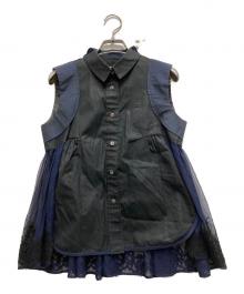 sacai（サカイ）の古着「ノースリーブドッキングシャツ」｜ネイビー