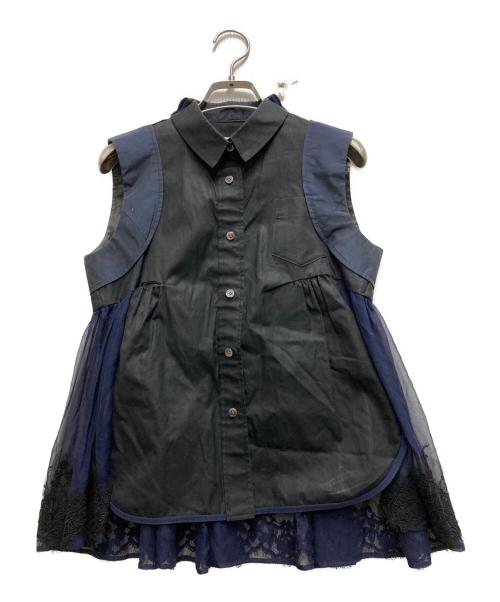 sacai（サカイ）sacai (サカイ) ノースリーブドッキングシャツ ネイビー サイズ:1の古着・服飾アイテム