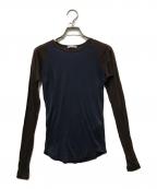 AURALEEオーラリー）の古着「SUPER HIGH GAUGE SHEER RIB RAGLAN P/O」｜ブラウン×ネイビー