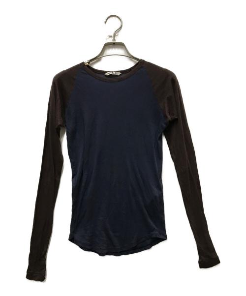 AURALEE（オーラリー）AURALEE (オーラリー) SUPER HIGH GAUGE SHEER RIB RAGLAN P/O ブラウン×ネイビーの古着・服飾アイテム