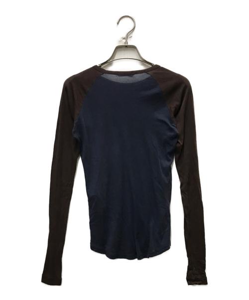 AURALEE（オーラリー）AURALEE (オーラリー) SUPER HIGH GAUGE SHEER RIB RAGLAN P/O ブラウン×ネイビーの古着・服飾アイテム