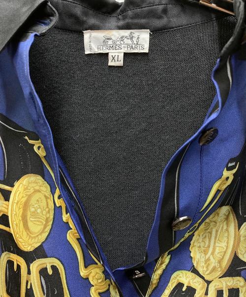 HERMES（エルメス）HERMES (エルメス) ブリッドドゥガラ柄シルク カシミヤ混切替シャツ ブルー サイズ:XLの古着・服飾アイテム