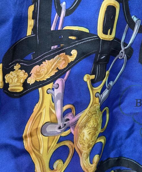 HERMES（エルメス）HERMES (エルメス) ブリッドドゥガラ柄シルク カシミヤ混切替シャツ ブルー サイズ:XLの古着・服飾アイテム