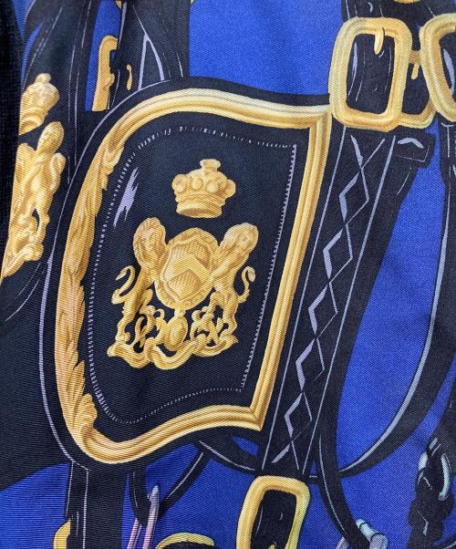 HERMES（エルメス）HERMES (エルメス) ブリッドドゥガラ柄シルク カシミヤ混切替シャツ ブルー サイズ:XLの古着・服飾アイテム