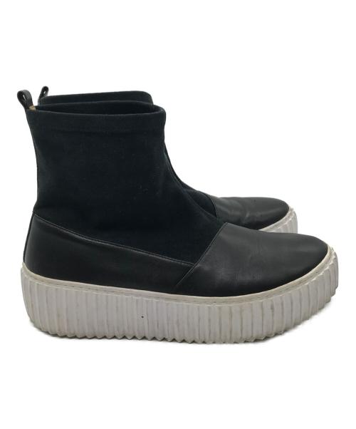 ISSEY MIYAKE（イッセイミヤケ）ISSEY MIYAKE (イッセイミヤケ) UN BOUNCE FIT レザーコンビブーツ ブラック サイズ:SIZE 40の古着・服飾アイテム