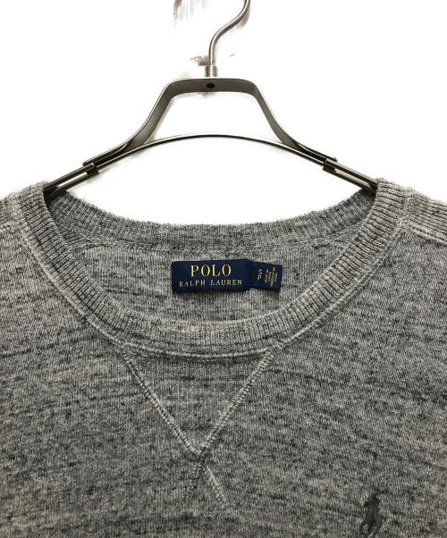 POLO RALPH LAUREN（ポロ・ラルフローレン）POLO RALPH LAUREN (ポロ・ラルフローレン) 霜降り Vガゼット ポニー刺繍ニット グレー サイズ:Sの古着・服飾アイテム