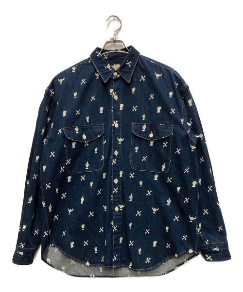 seven by seven（セブンバイセブン）SEVEN BY SEVEN (セブンバイセブン) DENIM TUCK SHIRTS -Skull embroidery- インディゴ サイズ:Sの古着・服飾アイテム