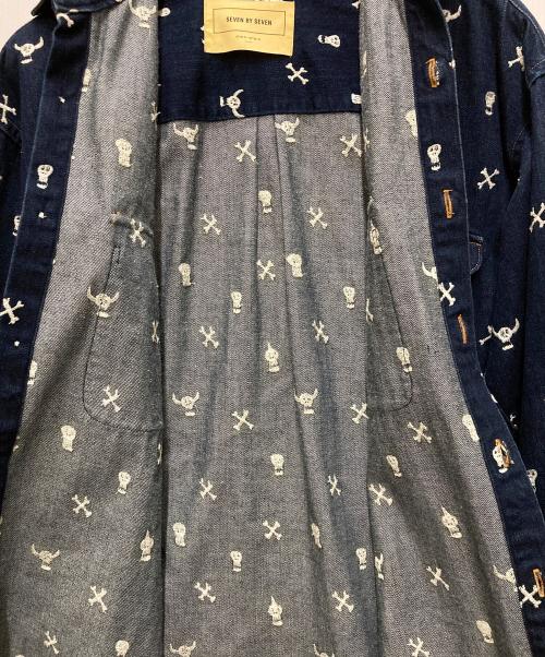 seven by seven（セブンバイセブン）SEVEN BY SEVEN (セブンバイセブン) DENIM TUCK SHIRTS -Skull embroidery- インディゴ サイズ:Sの古着・服飾アイテム