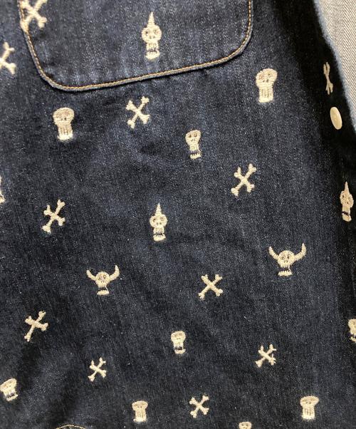 seven by seven（セブンバイセブン）SEVEN BY SEVEN (セブンバイセブン) DENIM TUCK SHIRTS -Skull embroidery- インディゴ サイズ:Sの古着・服飾アイテム