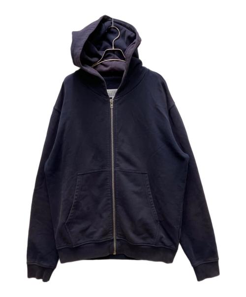 Maison Margiela（メゾンマルジェラ）Maison Margiela (メゾンマルジェラ) 20AW Leather Elbow Patch Zip-up Hoodie ネイビー サイズ:50の古着・服飾アイテム
