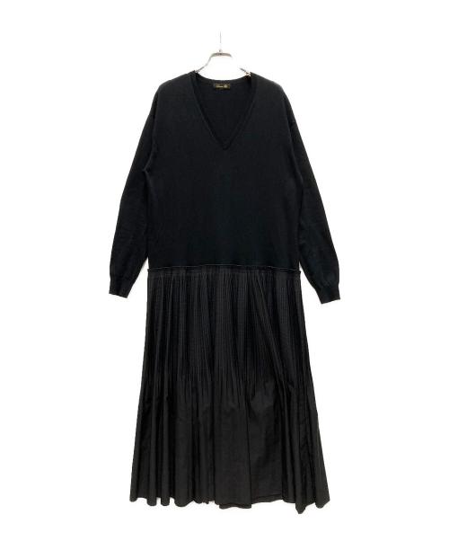 DRAWER（ドゥロワー）Drawer (ドゥロワー) 14Gコットンニット×プリーツワンピース ブラック サイズ:FREEの古着・服飾アイテム