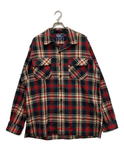 POLO RALPH LAUREN（ポロ・ラルフローレン）POLO RALPH LAUREN (ポロ・ラルフローレン) 90'S SKI CAMP SHIRTS ネイビー×レッド サイズ:Mの古着・服飾アイテム