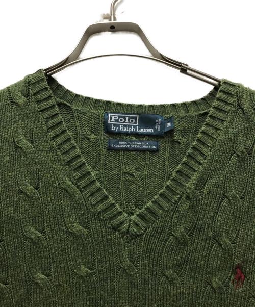 POLO RALPH LAUREN（ポロ・ラルフローレン）POLO RALPH LAUREN (ポロ・ラルフローレン) 90's Vネックシルクニット グリーン サイズ:Mの古着・服飾アイテム